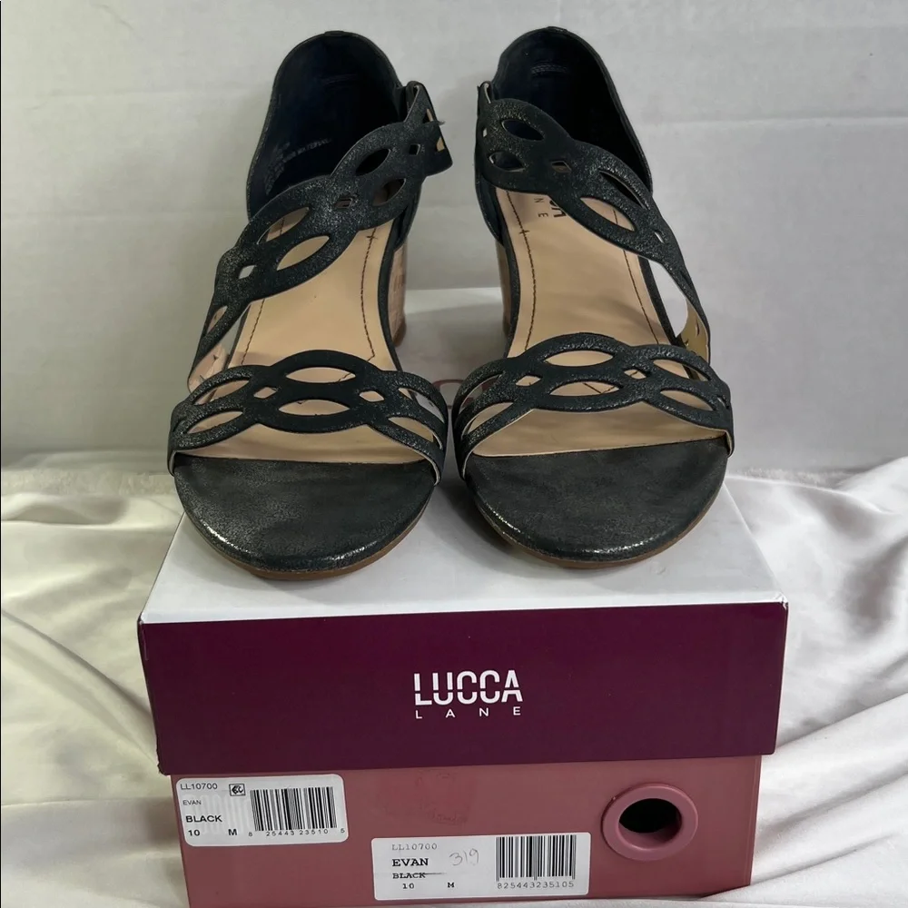 Lucca Lane Women's Evan‎ Black Wedge Sandals Size 10M New in Box Summer